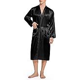 ZUEVI Men's Kimono Robe Silk Satin Long Sleeve Spa Bathrobe Lightweight Soft Silky Pajamas Robes