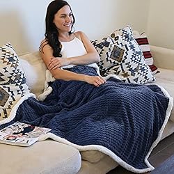 Catalonia Navy Blue Sherpa Throws Blanket, Super