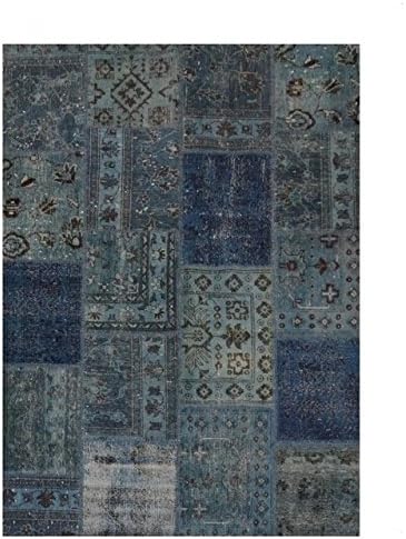 6x9 Patchwork Area Rug in Sky Blue Color - Hand-knotted Living Room Area Rug Made of 100% Pure Wool (5.83 ft. W x 8.92 ft. L)