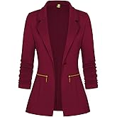 Genhoo Women's Long Sleeve Blazer Open Front Cardigan Jacket Work Office Blazer with Zipper Pockets