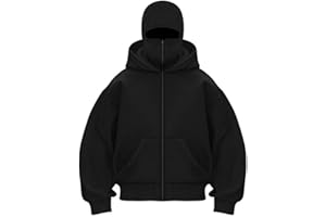 Balaclava Ninja Zipper Hoodie with Built in Balaclava, Double Hooded Jacket Hoodie with Mask,Wind-Resistant Winter Hoodies