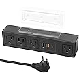 HHSOET Under Desk Power Strip with 3M Adhesive, Removable Under Desktop Mount Plug with Fast Charging USB C and USB A Ports, 4 Outlet Under Table Surge Protector 1200J, 6FT Extension Cord. (Black)