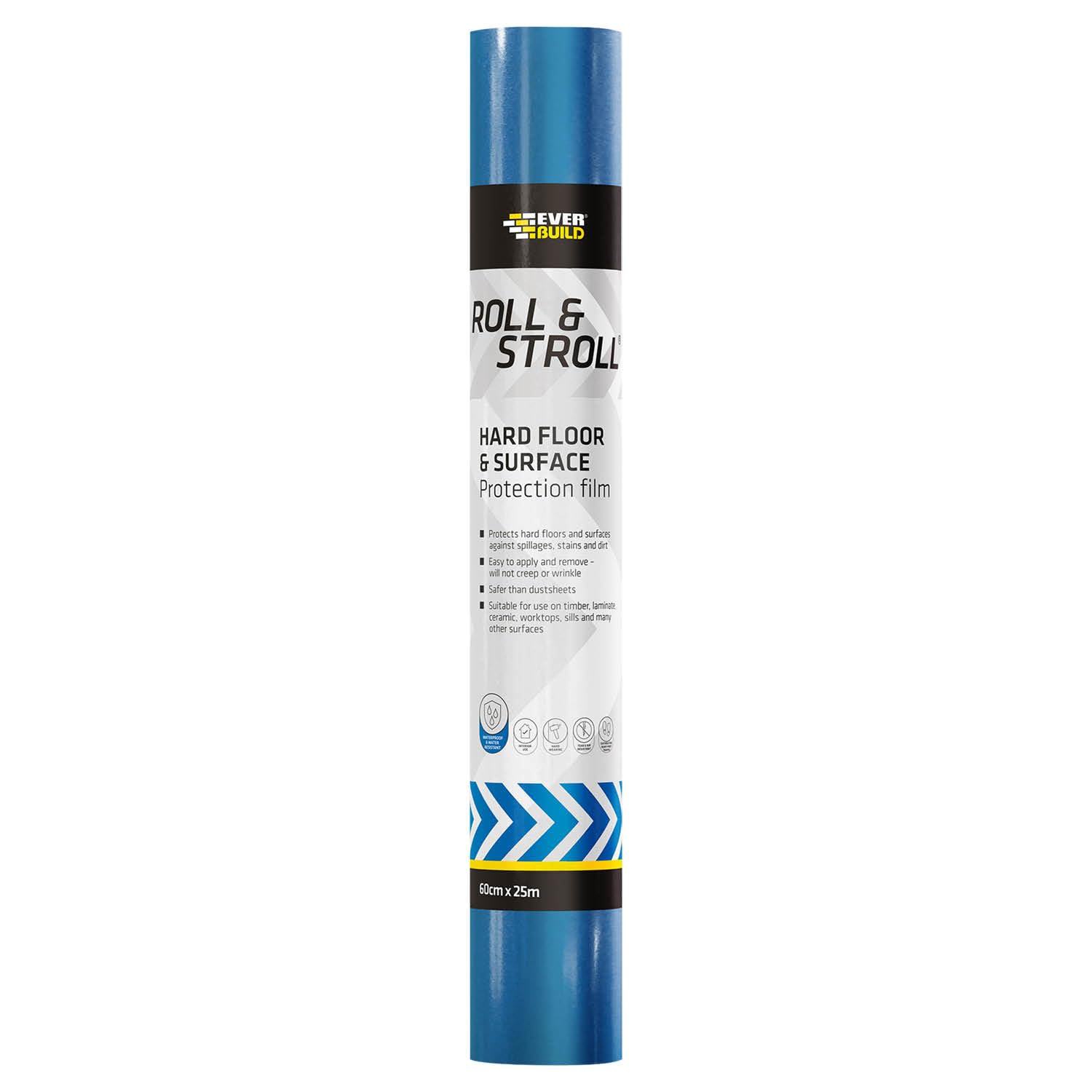Everbuild Roll & Stroll Hard Surface Protector – Self-Adhesive – Totally Waterproof – Transparent Blue – 600mm x 25m
