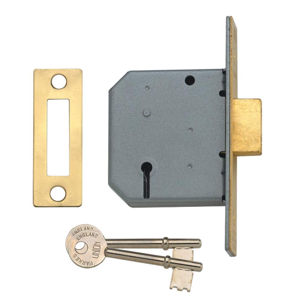 Union Locks 2177 3 Lever Mortice Deadlock 65mm - Polished Brass (Visi Pack)