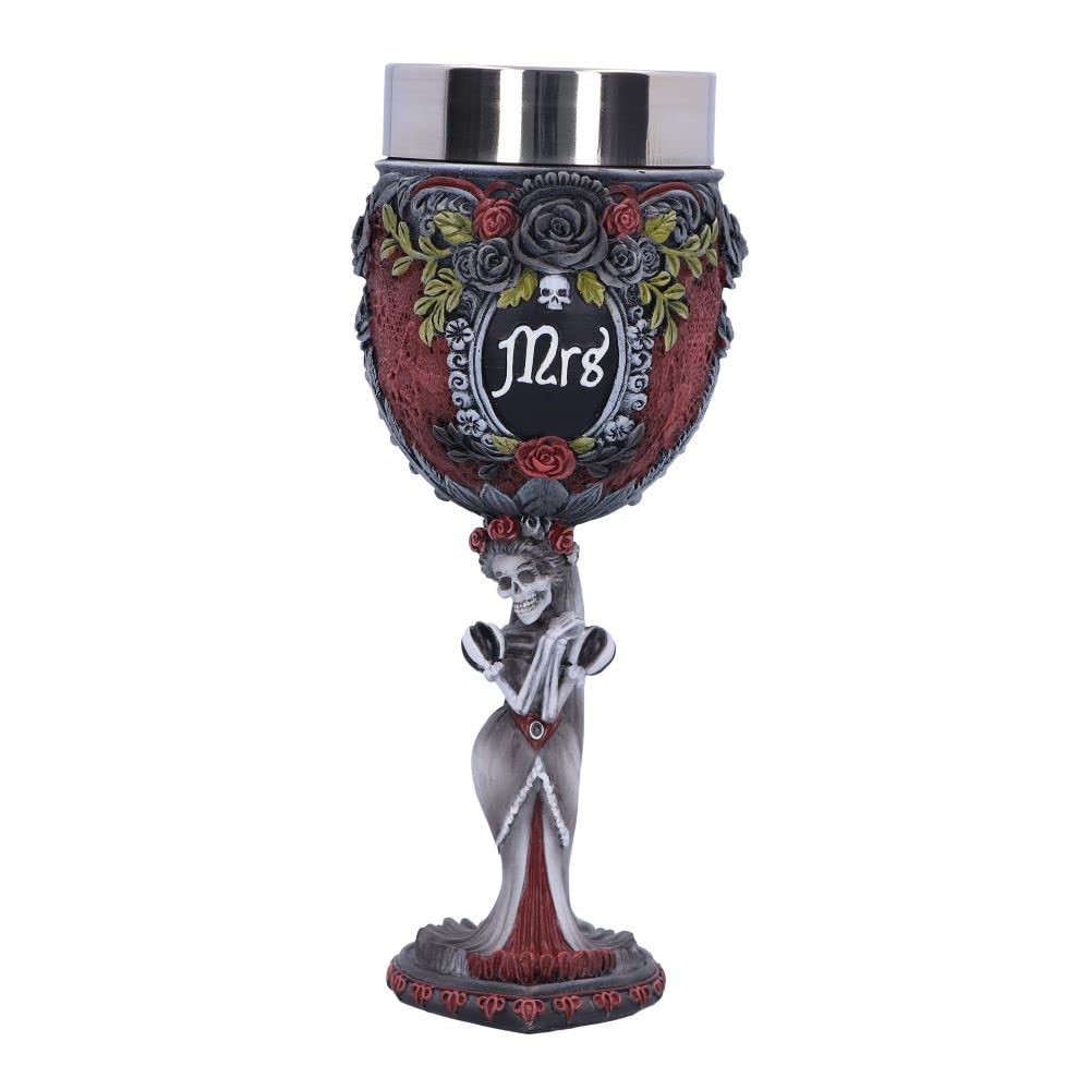 Nemesis Now Mrs Goblet, 21cm, 200ml Capacity, Resin, Black, Gothic Giftware, Cast in The Finest Resin, Expertly Hand-Painted, Stainless Steel Insert, Gothic Wedding Gift