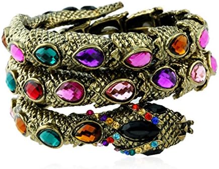 Adorable Woman Golden Tone Multi Rhinestones Colorful Egyptian Snake Cuff Wrap Bracelet