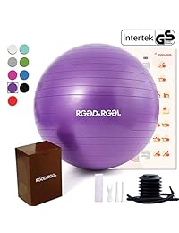 RGGD & RGGL pelota de ejercicio (18-34 pulgadas), silla de bola de estabilidad de yoga profesional extra gruesa apoyo antipinchazos, 2200 libras, con bomba rápida y guía de entrenamiento para el hogar y gimnasio y la oficina
