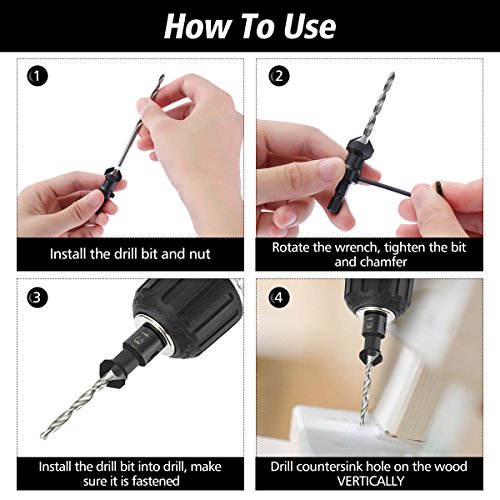 image for 4Pcs Countersink Drill Bits, Drillpro Wood Drill Woodworking Countersi