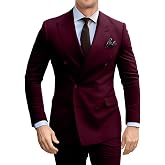 Fesenbo Double Breasted Suit Men 2 Pieces Slim Prom Suit Blazer Pants Set | 2 Button Peak Lapel Tuxedo Jacket, Hidden Micro-elastic Waist Flat Front Pants, Wedding Business Party Men Formal Outfit