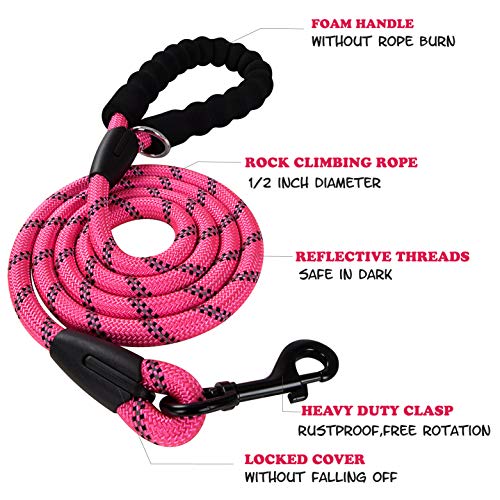 Poohoo 2 Pack Dog Leashes, 5 FT Heavy Duty Pet Leash with Comfortable Padded Handle and Highly