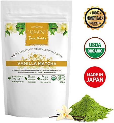 Element Matcha - Matcha Green Tea Powder Flavored with Natural Fruit - Vanilla - (3.5oz/100g)(30 servings) - USDA Organic - Perfect for: Green Smoothies - Shakes - Baking - Matcha Lattes