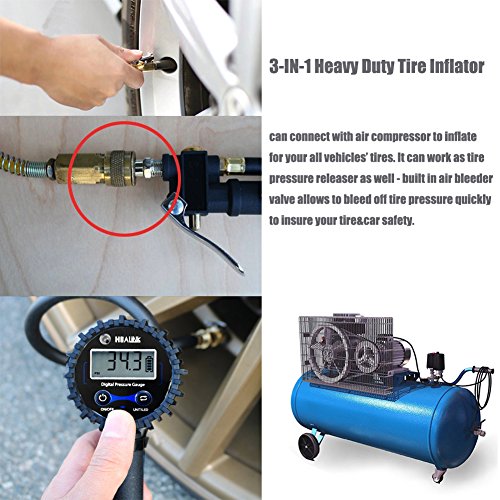 HEALiNK Tire Pressure Gauge,200 PSI Car Digital Tire Inflator with Pressure Gauge Sensor Air Chuck for Automotive Motorcycle Bike Truck Vehicles
