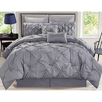 KingLinen 8 Piece Rochelle Pinched Pleat Gray Comforter Set Queen
