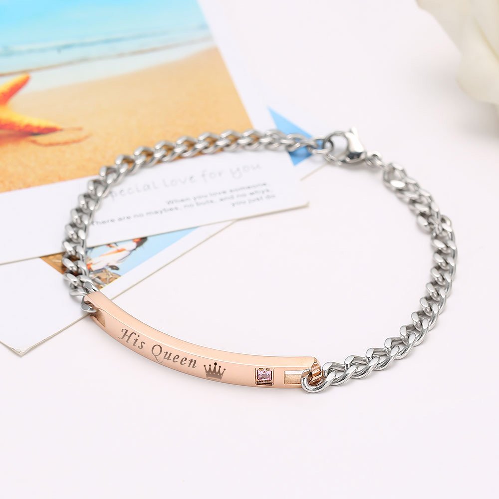 Gagafeel His Hers Matching Set Titanium Stainless Steel His Queen Her King Couple Bracelet 2 pcs with Gift Box (His Queen Her King)