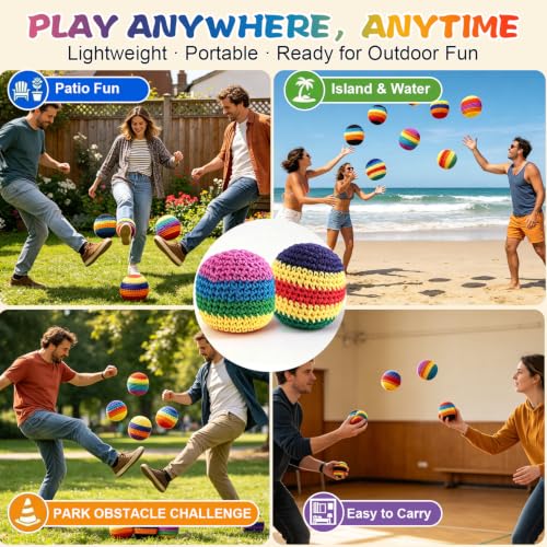 Funny Handmade Crocheted Footbag, Assorted Colors Footbag Knitted Hacky Ball for Adults
