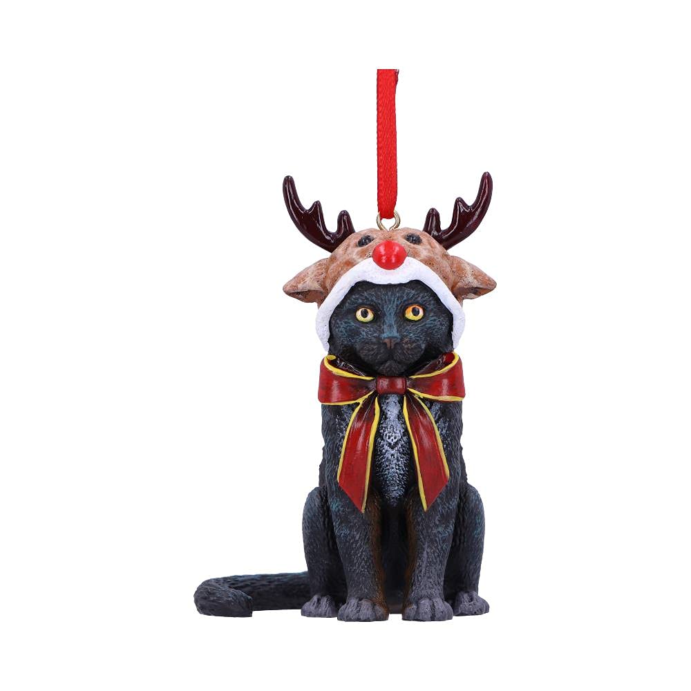 Nemesis Now Reindeer Cat Hanging Ornament (LP) 9cm, Black, Christmas