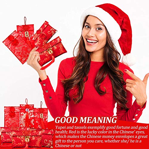 6 Pieces Silk Red Envelopes Chinese Hongbao Chinese Element Festive Red