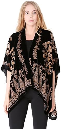 Outcrews Women's Burnout Velvet Floral Kimono Cardigan W/Short Sleeves, Cover Up, One Size (8513)