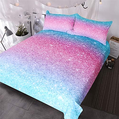 Colorful Glitter Bedding Set Girly Turquoise Blue Pink Pastel Colors Shining Duvet Cover 3 Piece Trendy Bedspreads Single 140cmx210cm