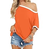 LEEDYA Off The Shoulder Tops for Women Summer Short Sleeve T-shirts Loosed Batwing Shirts Sexy Oversized Tunic Blouse