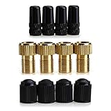 SUNIY Bike Presta Valve Adapter Adaptor Bicycle Tire Valve Converter Copper Valve for Road Bike Pump Accessories Cycling Tire Tools 4 Pcs+4Pcs Presta Valve Cap+4Pcs Schrader Valve Cap
