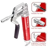 CARBYNE Heavy Duty Professional Quality Mini Pistol Grease Gun with Anodized Aluminum Barrel, 3000 PSI. Includes both 12 inch Flex Hose AND 4 inch Rigid Extension