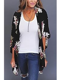 Kimono de manga 3 4 para dama, diseño floral, chal de gasa para playa, blusa casual