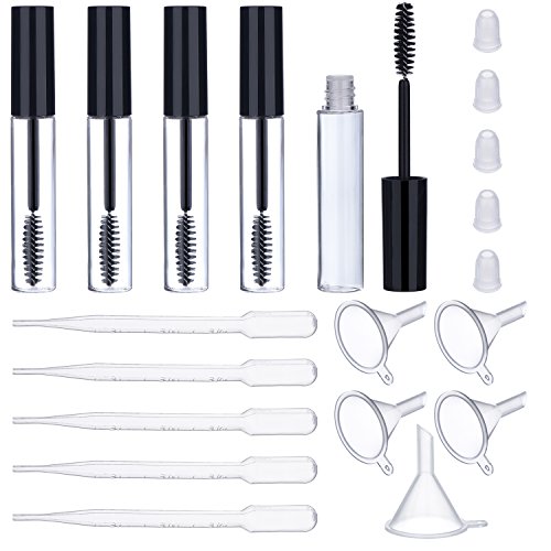 eBoot 10 ml Empty Mascara Tube with Eyelash Wand, Rubber Inserts, Funnels and Transfer Pipettes Set for Castor Oil, DIY Mascara Container with Cap (Black)