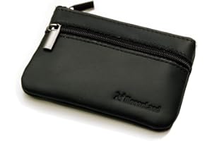 MooseLand Leather Zipper Coin Change Pouch Purse Bag Wallet with Key Ring (Black)