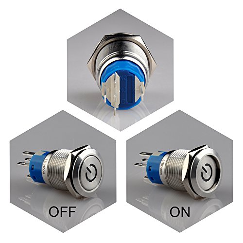 Ulincos Latching Pushbutton Switch U19C1 1NO1NC SPDT ON/OFF Silver Stainless Steel Shell with 12V Green LED Suitable for 19mm 3/4" Mounting Hole (Green)