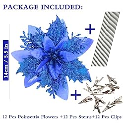 GREENTIME 12 Pcs Glitter Poinsettia 5.5" Artificial
