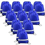 20 Pieces Blue-Drawstring-Backpack-Bags Bulk Reflective Cheap Gym Sack Pack Sports Cinch Bag