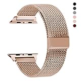 RXCOO Compatible for Apple Watch Band 38mm/40mm 42mm/44mm, Stainless Steel Mesh Wristband Loop Magnet Band Compatible with Iwatch Series 5/4/3/2/1 (Rose Gold, 38mm/40mm)