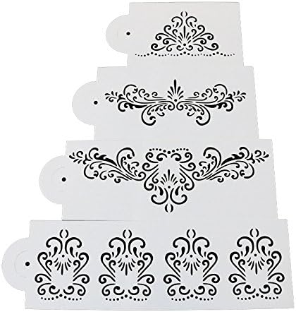 COOKN Bake Lace Flower Cake Cookie Fondant Mold Side Baking Wedding Cake Decorating Stencil DIY Tools, Set of 4