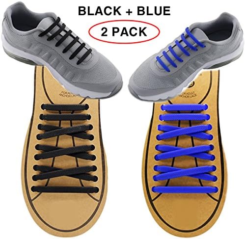 Extra No Tie Shoelaces for Men and Women - Best in Sports Fan – Waterproof Silicon Flat Elastic Athletic Running Shoe Laces with Multicolor for Sneaker Boot Board Shoes and Casual (Black + Blue)