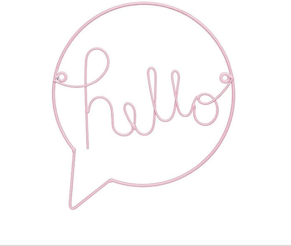 Sobotoo Metal Wire Wall Decor - Cut Out Letters Hello Word Wall Art for Gallery Wall Front Door Entryway (Pink)