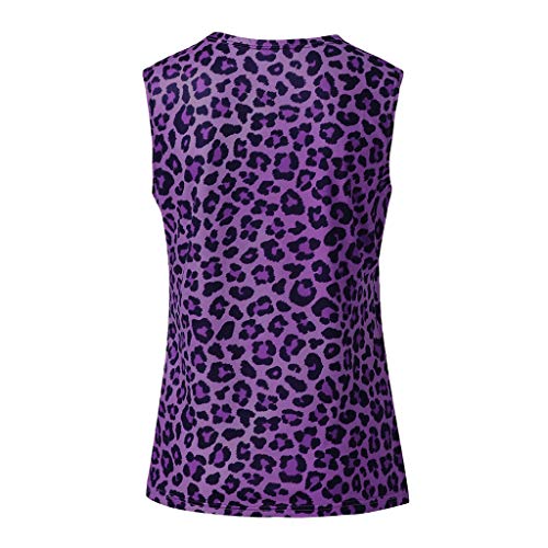 FarJing Women Leopard Print Vest Sexy Slim Sleeveless T-Shirts Tank Tops（L,Purple - Thumbnail 3