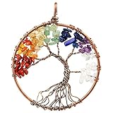 SUNYIK Tumbled Gemstone Tree of Life Pendant, Necklaces for Women