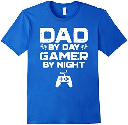 Mens Funny Fathers Day Shirt Dad By Day Gamer By Night Video Game XL Royal Blue