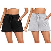 SWOMOG Women's Pajama Shorts Comfy Lounge Bottoms Drawstring Sleep Shorts Casual Pj Boxer with Pockets 1 Pack/2Pack