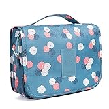 Nicedeal -Toiletry Bag Multifunction Cosmetic Bag Portable Makeup Pouch Waterproof Travel Hanging Organizer Bag for Women Girls, Blue Flowers Make-up Tools and Brushes for Beauty