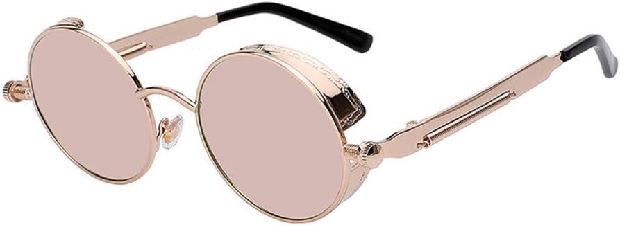 Round Metal Steampunk Men Women Glasses Gold w pink mir
