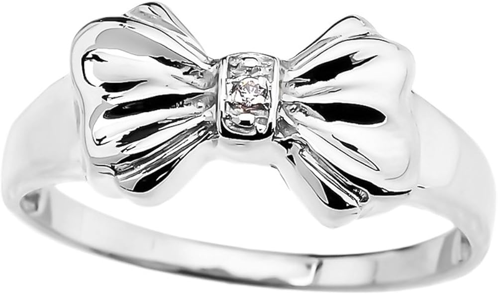 Unique 14k White Gold Diamond Ribbon Bow Tie Ring Jewelry