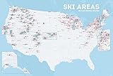 US Ski Resorts Map 24x36 Poster (White & Light Blue)