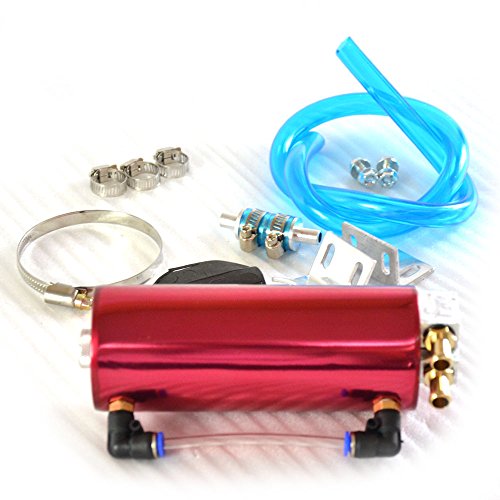 Oil Catch Tank,Universal 750ml Aluminum Round Engine Oil Breather Tank Catch Can Reservoir Kit Red