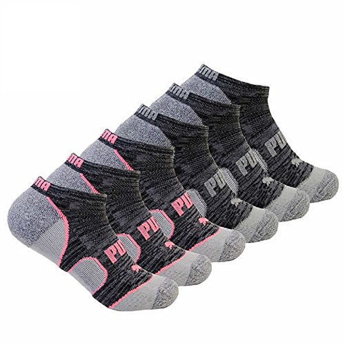 Puma Women's 6 Pack Half-Terry Runner Socks (9-11, Black / PInk Gray)