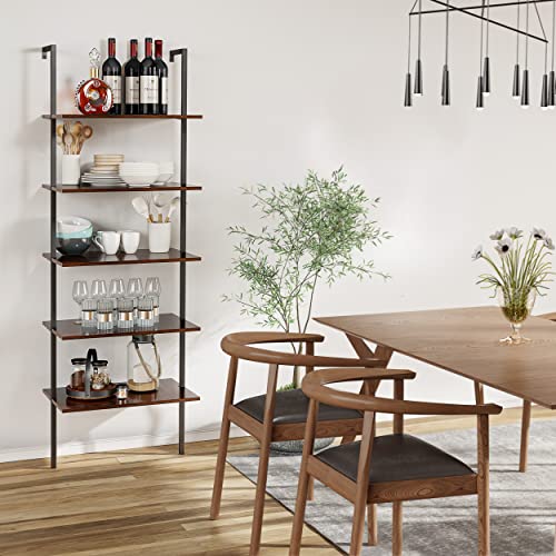UVII Ladder Shelf Industrial Bookshelf, 5Tier Ladder Bookshelf With