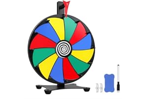Pionites 12 Inch 12 Slots Prize Wheel Tabletop or Wall Mount Fortune Spin with Dry Erase Marker and Eraser for Engaging Home Parties, Trade Show, Carnival Events