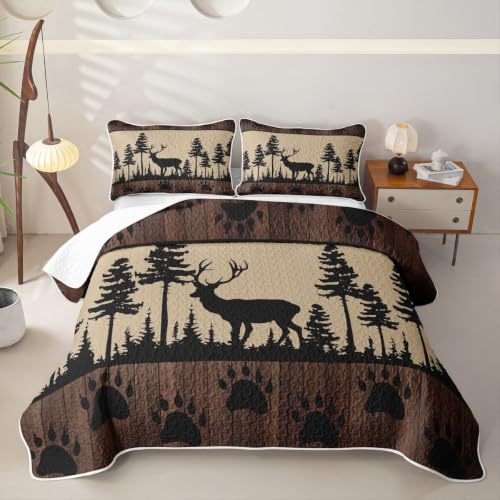 Erosebridal Deer Hunting King Quilt Set Rustic Cabin Bedspread Country Barn Wild Animals Hunter Coverlet for All Season Woodland Pine Tree Bear Paw Print Soft Bed Summer Lightweight Comforter at Amazon