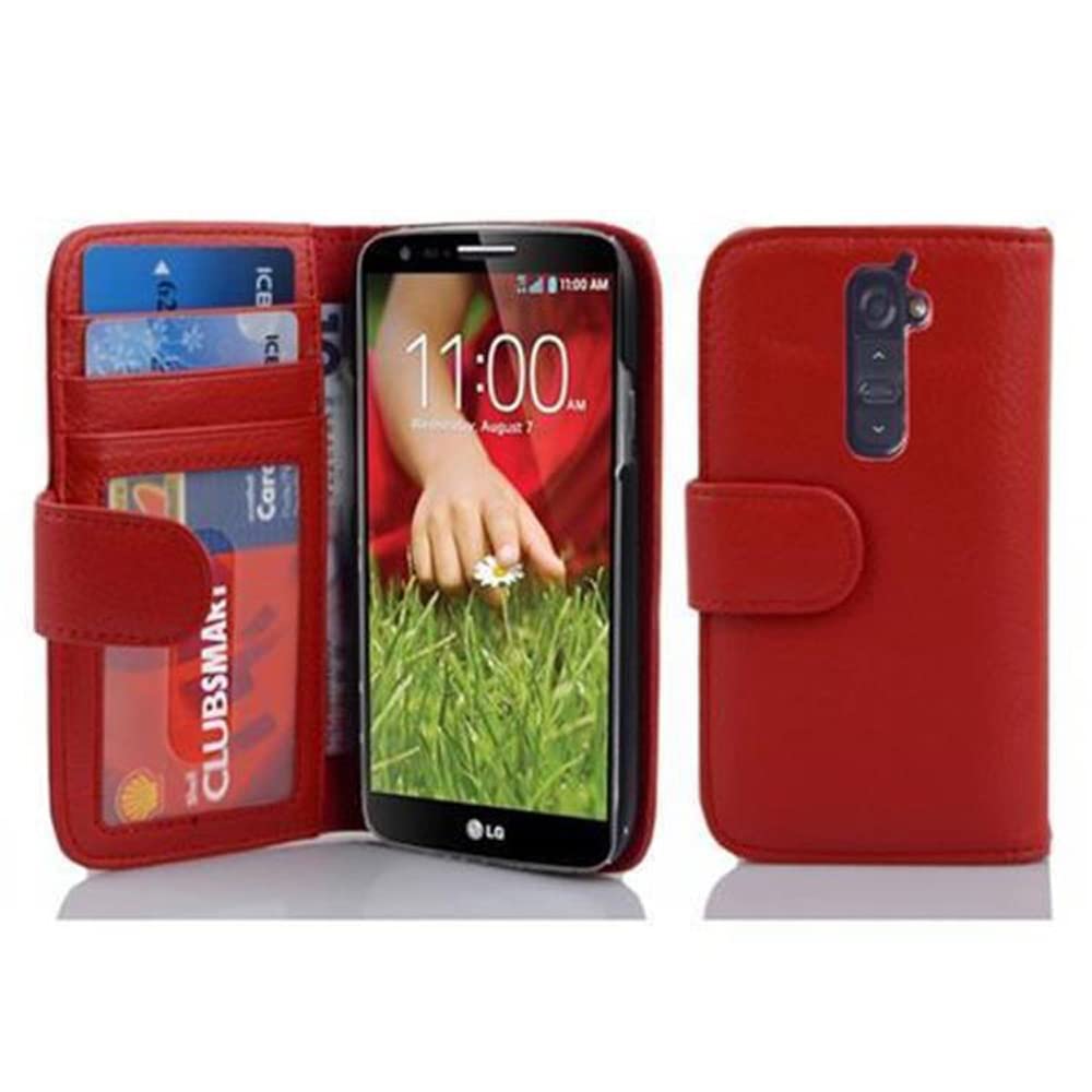 cadorabo Book Case works with LG G2 in INFERNO RED - with Magnetic Closure and 3 Card Slots - Wallet Etui Cover Pouch PU Leather Flip